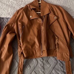 Vintage faux leather brown  biker jacket in very good condition